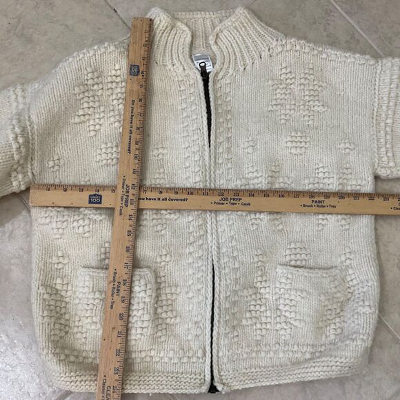 Handcrafts 100% Wool Chunky Knit Zip Up Cardigan Sweater women’s M/ L cream boxy - Picture 5 of 11